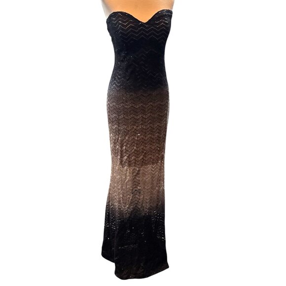 Jump Apparel Long Formal Black Ombre Chevron Strapless Gown Dress - Picture 1 of 16